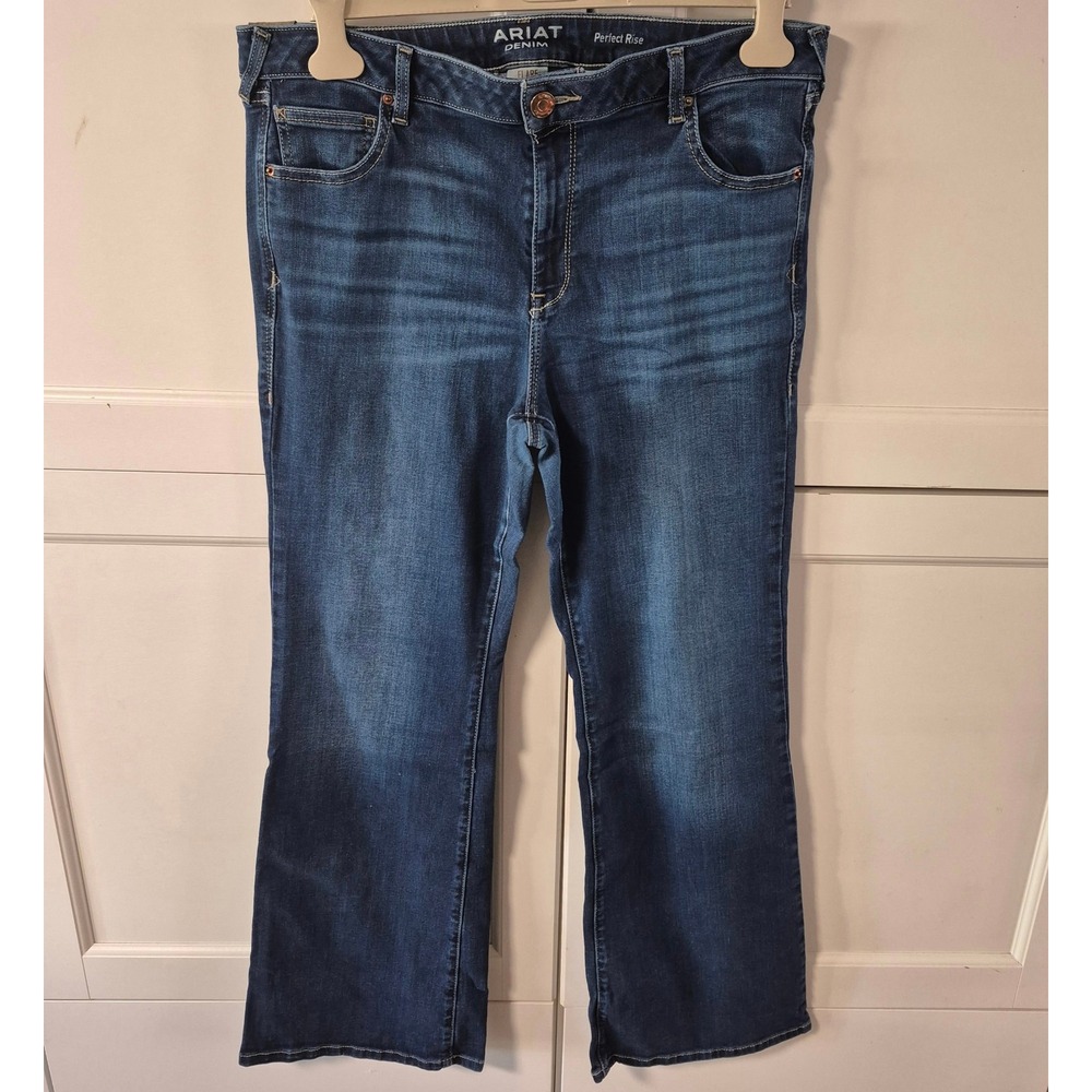 Ariat Denim Perfect Rise Flare Jeans Dark Wash Blue Womens Size‎ 34R 34 x 31